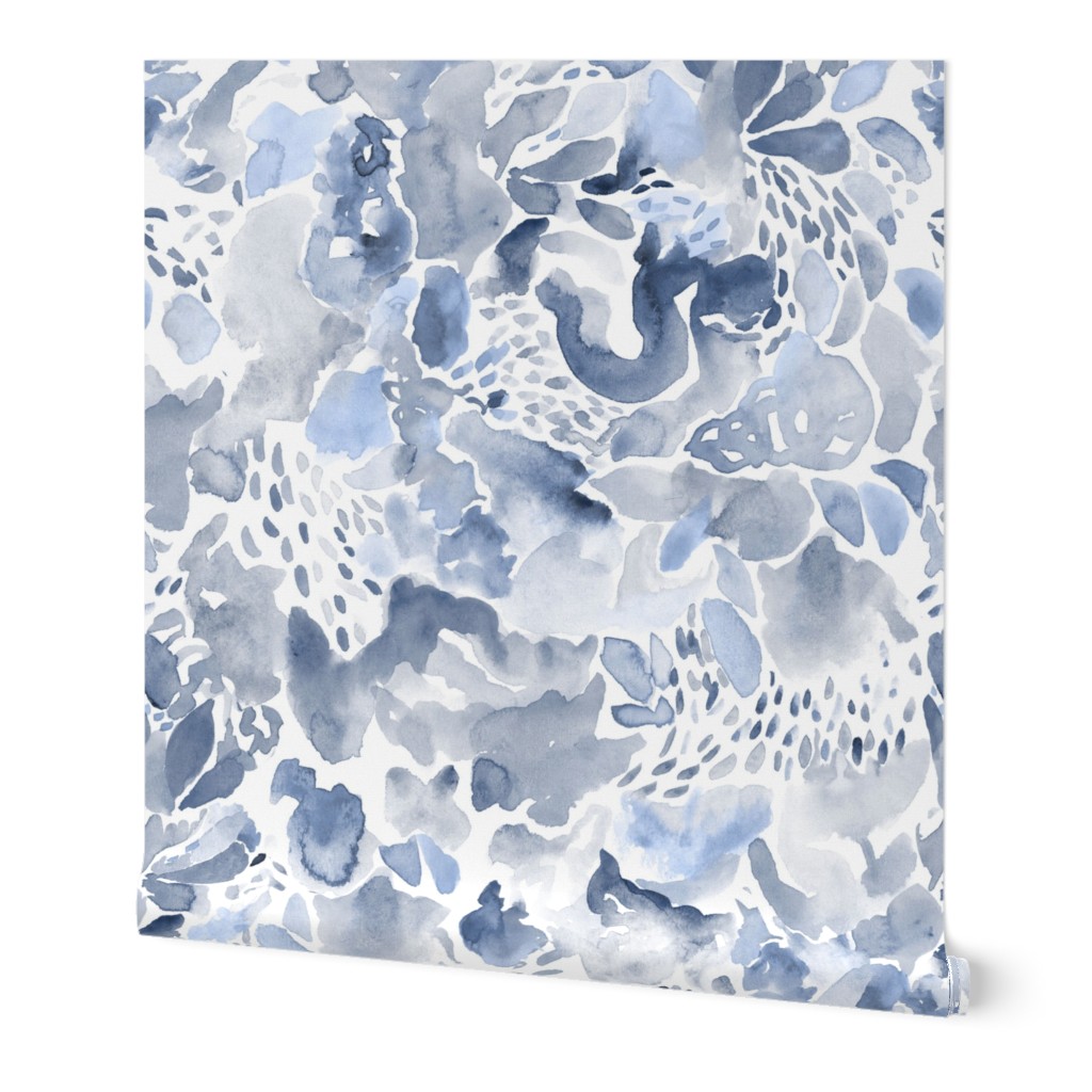 Happy Abstract Watercolor Wallpaper, 2'x9', Prepasted Removable Smooth, Blue