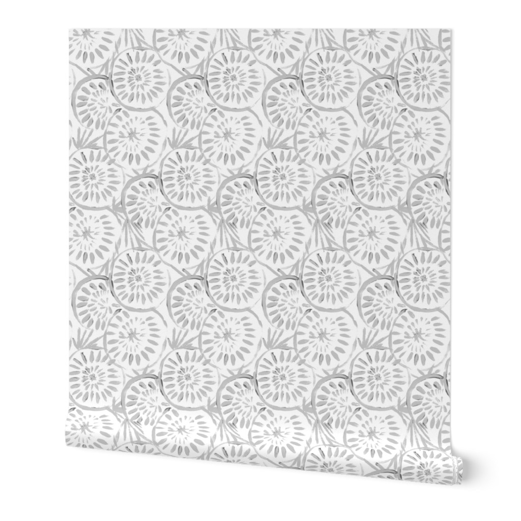 Medallions - Gray and White Wallpaper, 2'x9', Prepasted Removable Smooth, Gray