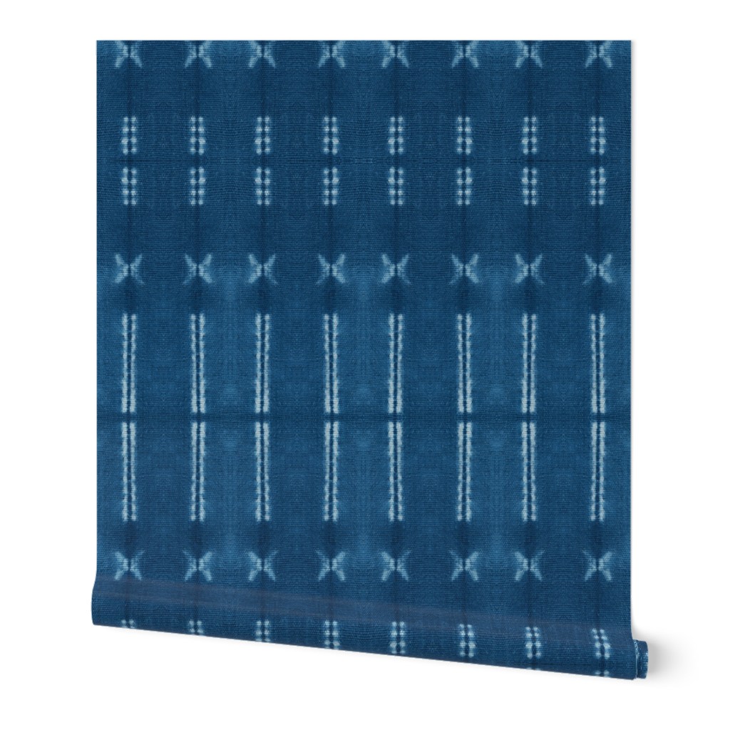 Adire Mudcloth - Blue Wallpaper, 2'x3', Prepasted Removable Smooth, Blue