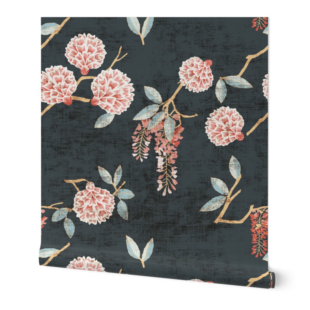 Floralista - Multi on Black Wallpaper, 2'x12', Prepasted Removable Smooth, Black