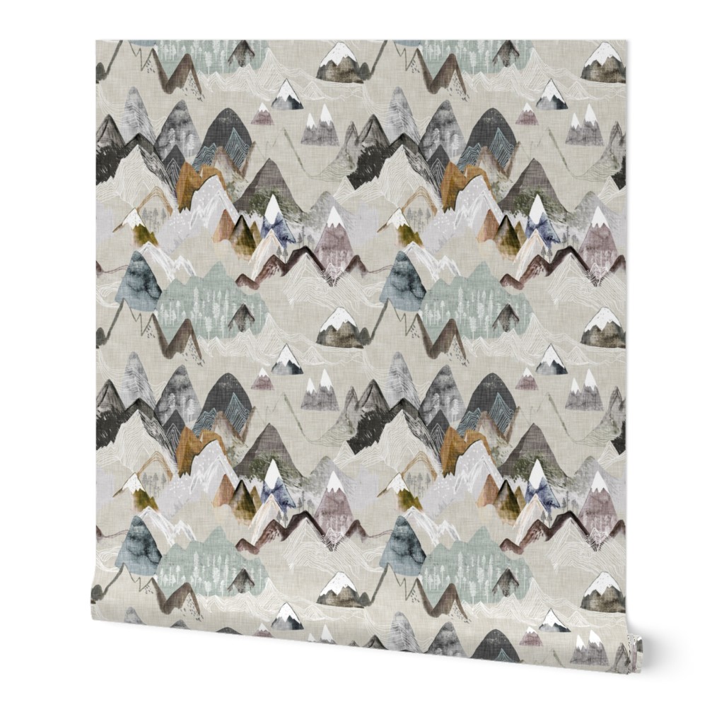 Call of the Mountains - Neutral Wallpaper, 2'x3', Prepasted Removable Smooth, Gray