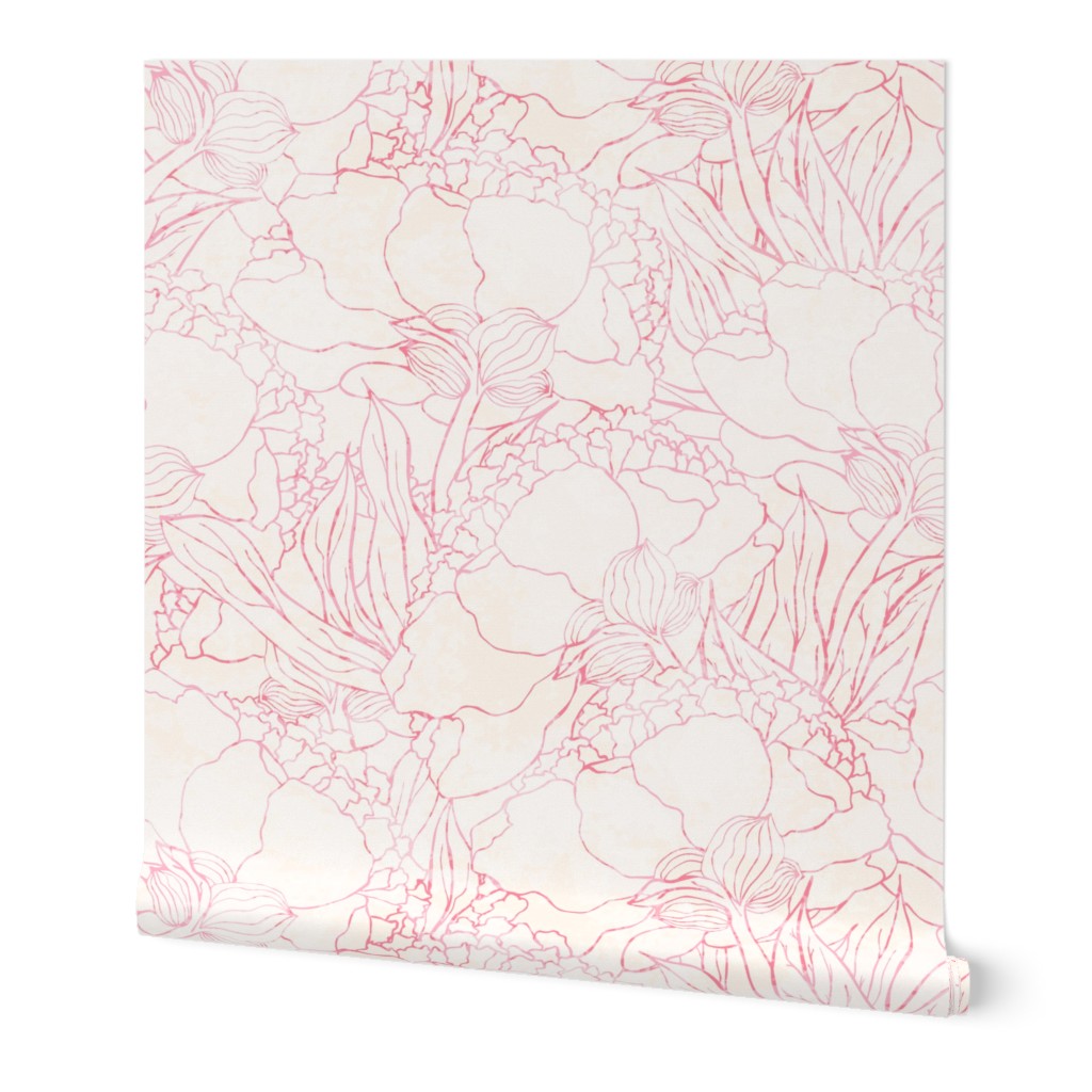 Peonies - Light Pink Wallpaper, 2'x12', Prepasted Removable Smooth, Pink