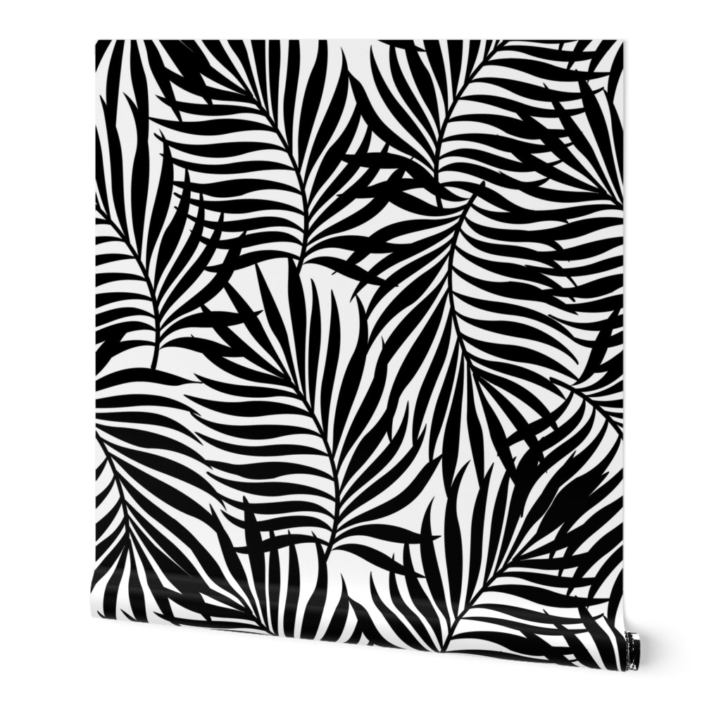 Tropical Palm Frawns - Black and White Wallpaper, 2'x3', Prepasted Removable Smooth, Black