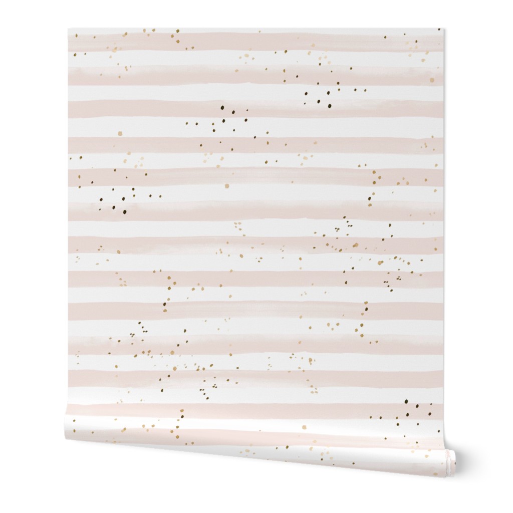 Watercolor Stripe and Dots - Pink Wallpaper, 2'x12', Prepasted Removable Smooth, Pink