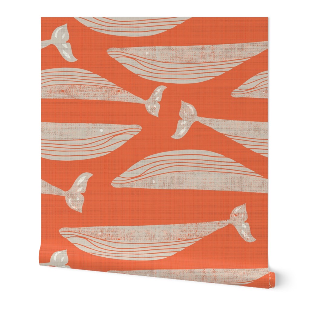 Whales Wallpaper, 2'x12', Prepasted Removable Smooth, Orange