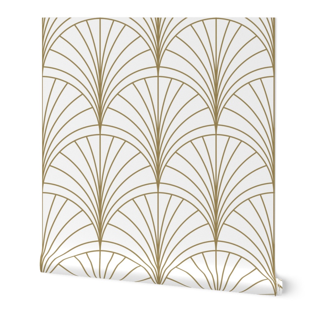 Floral Burst - Gold on White Wallpaper, 2'x9', Prepasted Removable Smooth, White