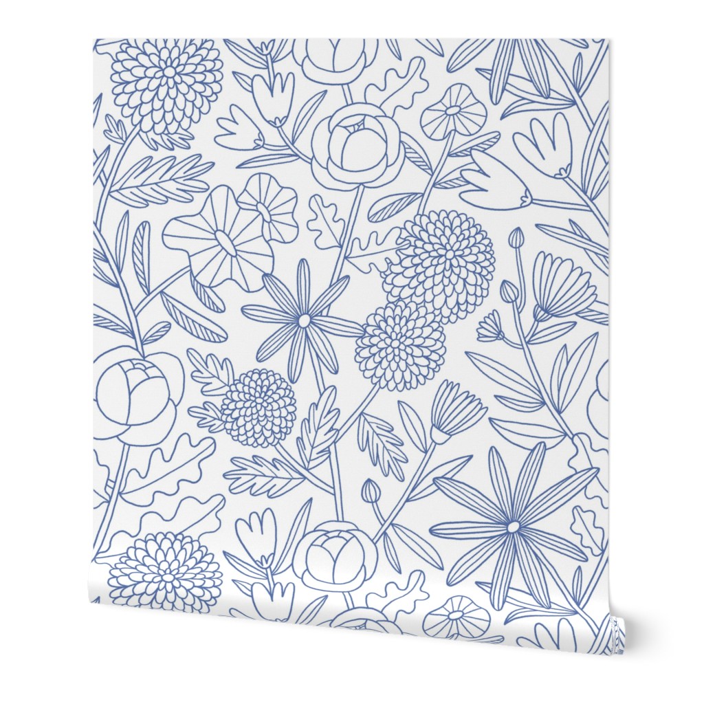 I Have a Lot of Flowers - Blue Wallpaper, 2'x3', Prepasted Removable Smooth, Blue