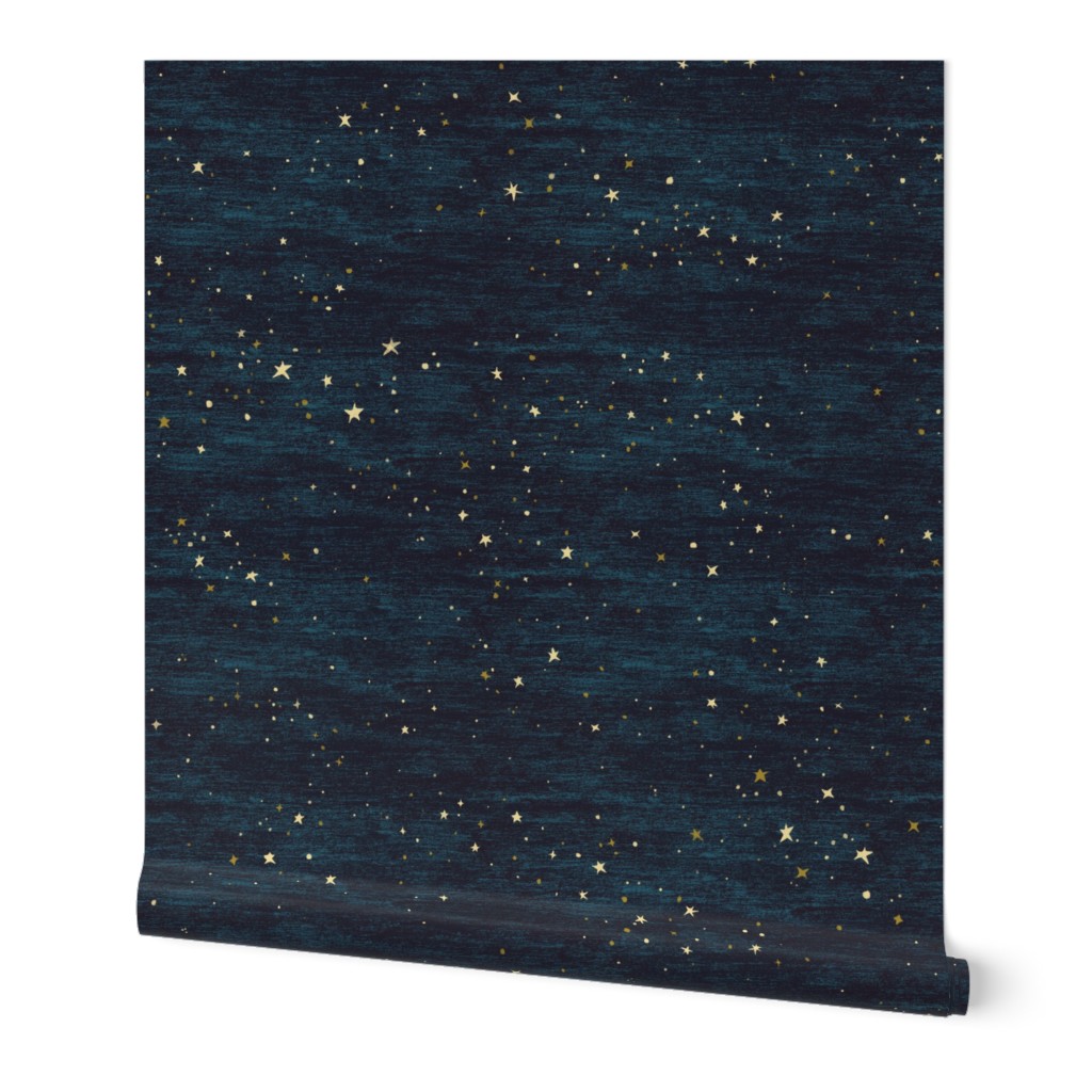 Night Sky Stars - Midnight Blue Wallpaper, 2'x3', Prepasted Removable Smooth, Blue