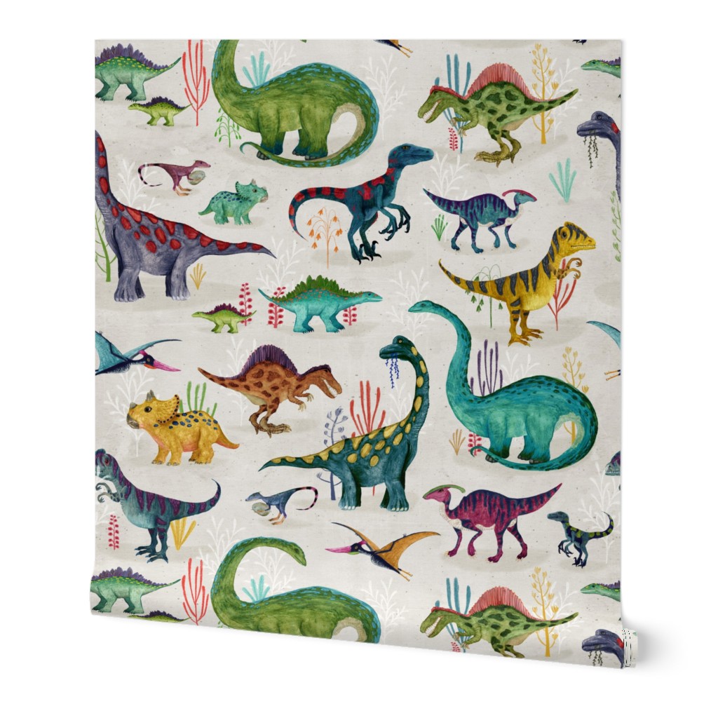 Dinosaurs - Bright Multi Wallpaper, 2'x12', Prepasted Removable Smooth, Multicolor