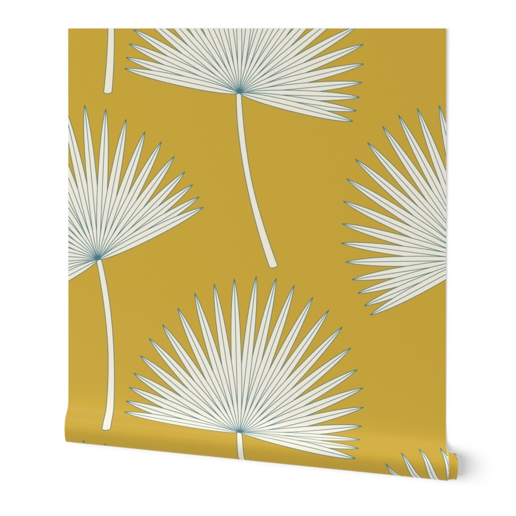 Boho Sunshine Palm Leaves Wallpaper, 2'x9', Prepasted Removable Smooth, Yellow