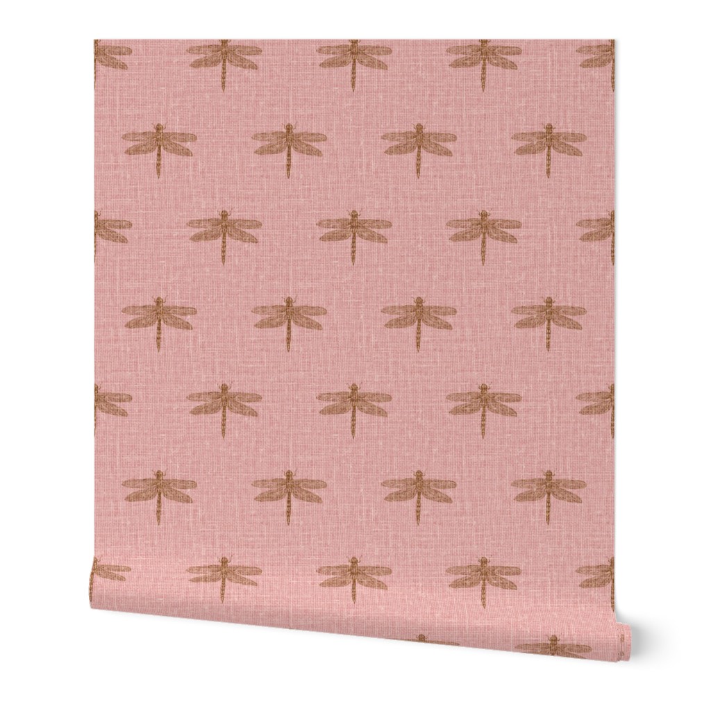 Copper Dragonflies Wallpaper, 2'x9', Prepasted Removable Smooth, Pink