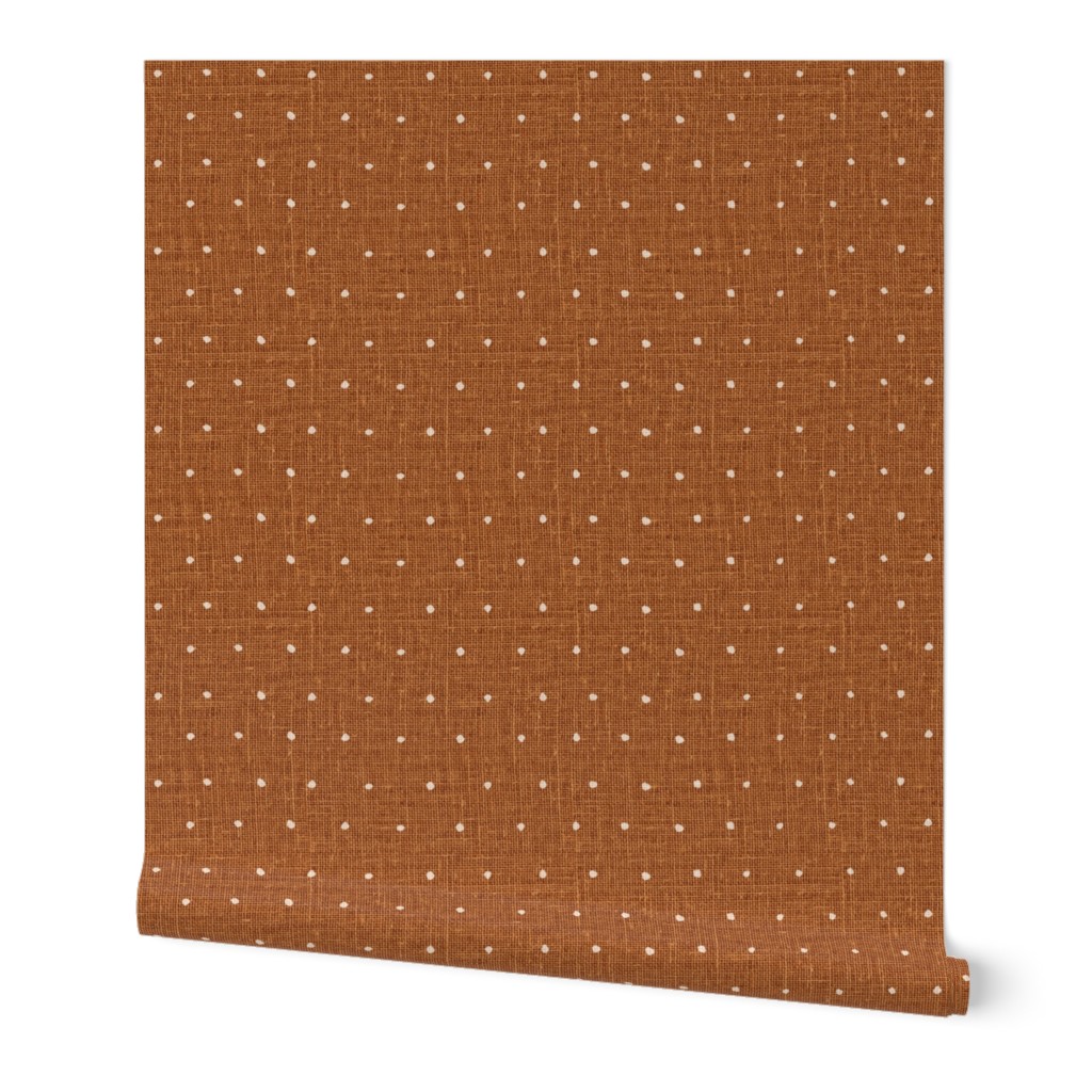 Organic Polka Dot Spots - White on Copper Wallpaper, 2'x9', Prepasted Removable Smooth, Brown