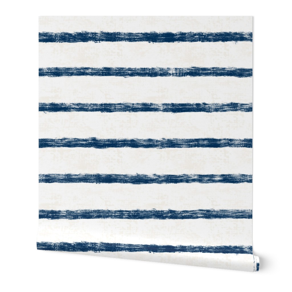 Nautical Burlap Stripes - Navy Wallpaper, 2'x12', Prepasted Removable Smooth, Blue