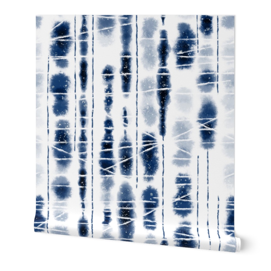 Shibori Stripes - Indigo Wallpaper, 2'x12', Prepasted Removable Smooth, Blue