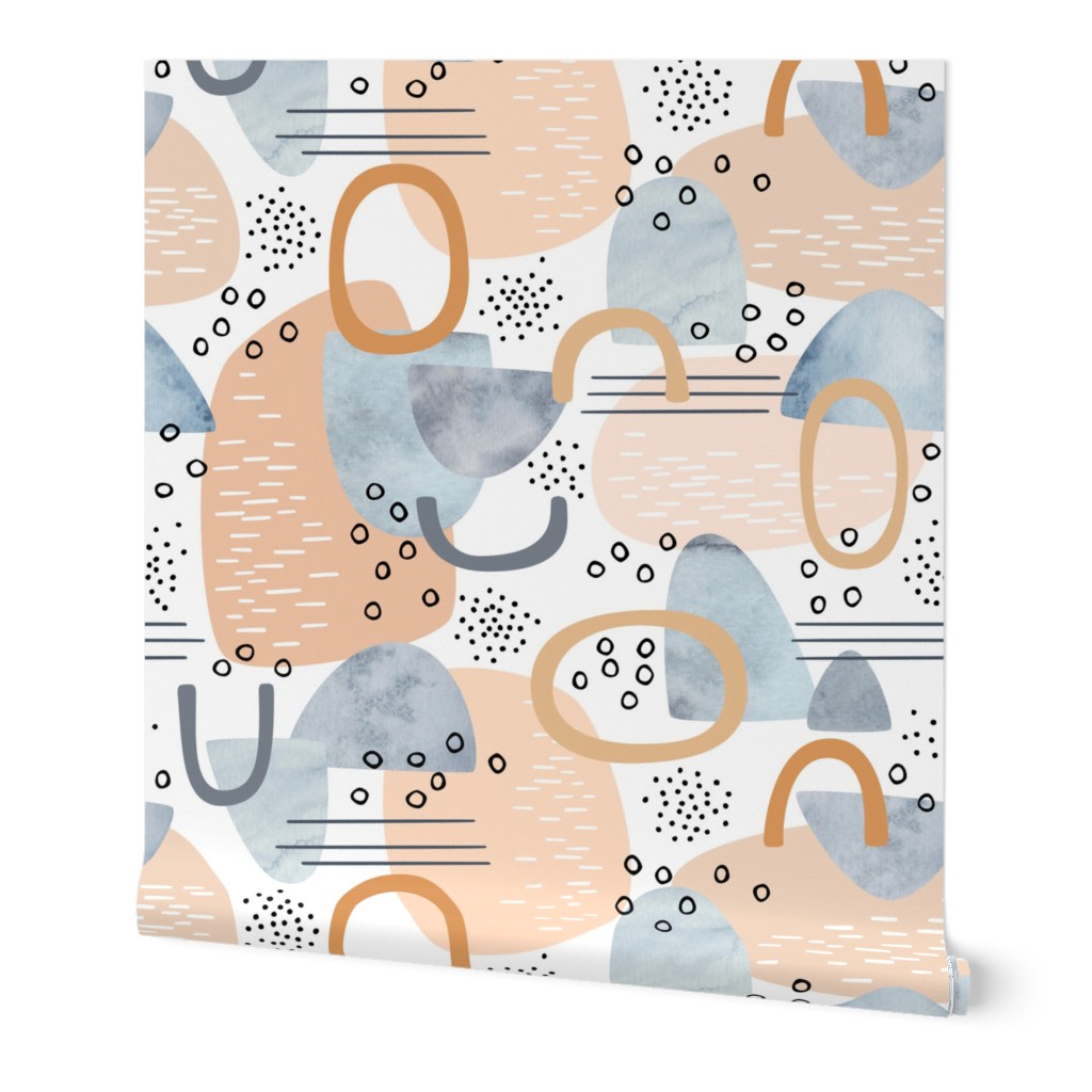 Abstract Minimalist - Multi Wallpaper, 2'x3', Prepasted Removable Smooth, Multicolor