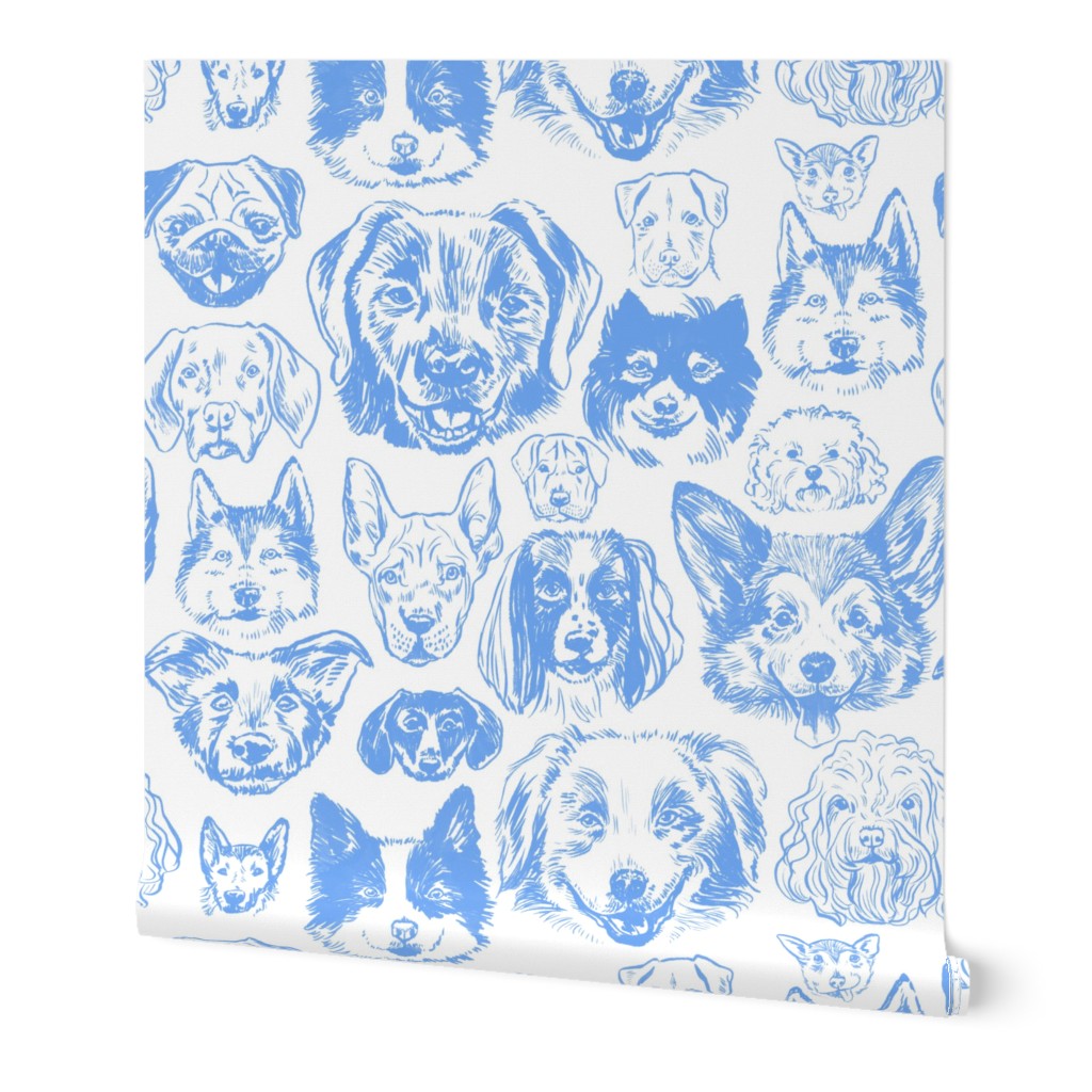 Dogs - Periwinkle Blue Wallpaper, 2'x12', Prepasted Removable Smooth, Blue