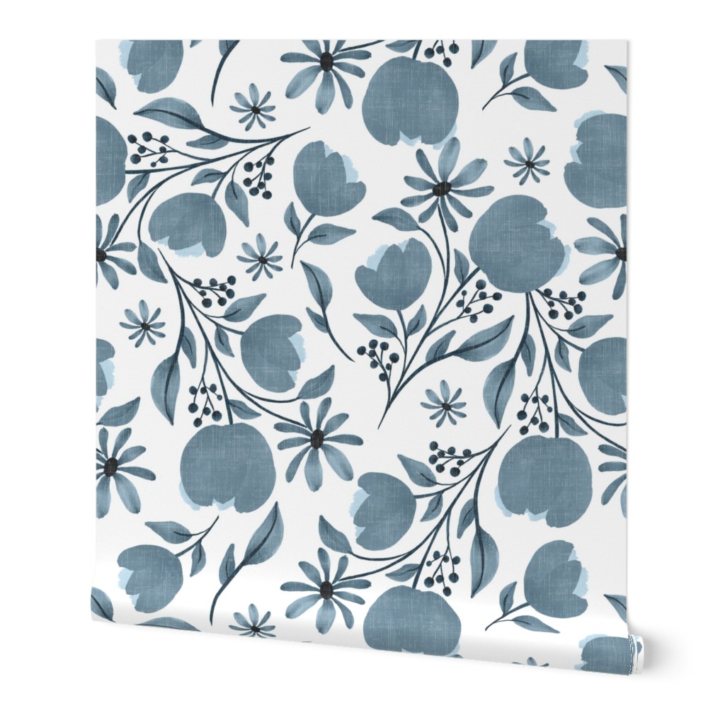 Vintage Watercolor Floral - Blue Wallpaper | Shutterfly