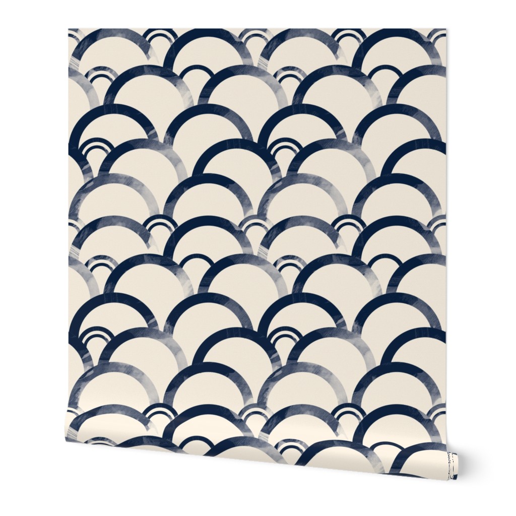 Shibori Rabbit Rings - Navy Blue Wallpaper, 2'x12', Prepasted Removable Smooth, Blue