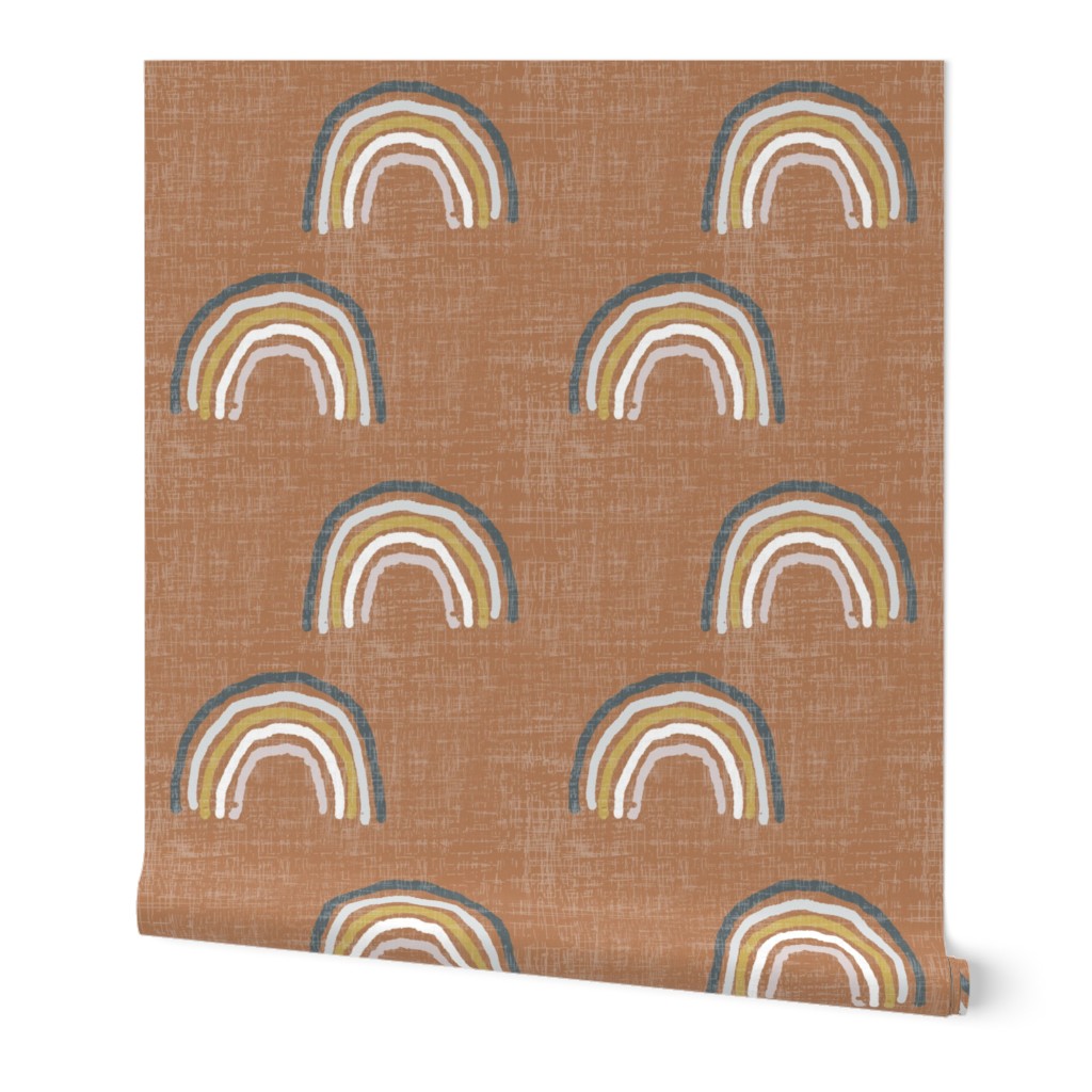 Indian Summer Rainbow - Orange Wallpaper, 2'x9', Prepasted Removable Smooth, Brown