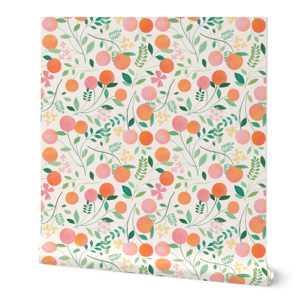 Peaches - Multi on Beige Wallpaper, 2'x9', Prepasted Removable Smooth, Multicolor