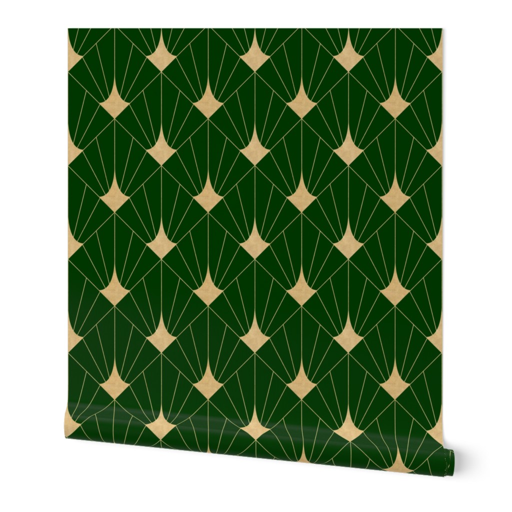 Art Deco Effect - Green and Gold Wallpaper, 2'x9', Prepasted Removable Smooth, Green