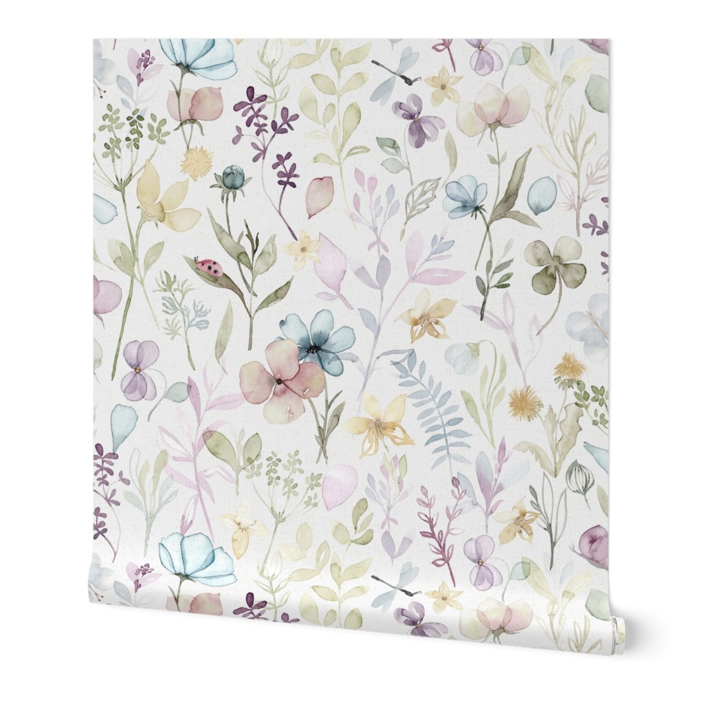 Spring Floral Meadow - Multi Wallpaper, 2'x3', Prepasted Removable Smooth, Multicolor