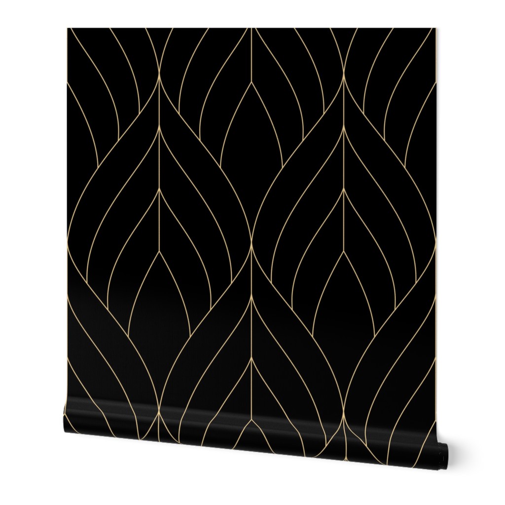 Art Deco Blossoms - Dark Wallpaper, 2'x3', Prepasted Removable Smooth, Black