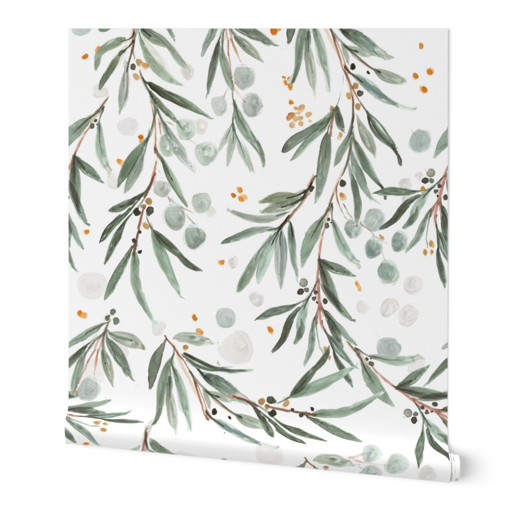 Wispy Leaves - Green Wallpaper, 2'x3', Prepasted Removable Smooth, Green