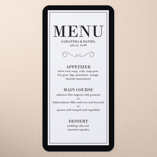 Never Ending Devotion Wedding Menu, Black, 4x8 Menu, Matte, Signature Smooth Cardstock, Rounded, Black