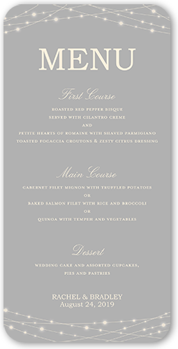 Glowing Bright Wedding Menu, Beige, 4x8 Menu, Pearl Shimmer Cardstock, Rounded, Antique White