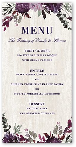 Harvest Time Florals Wedding Menu, Purple, 4x8 Menu, Standard Smooth Cardstock, Square