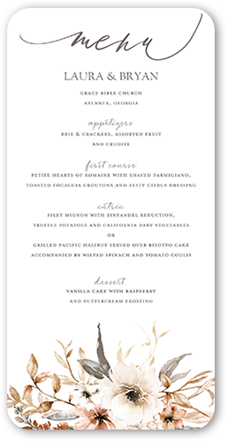 Wild Botanic Wedding Menu, Orange, 4x8 Menu, Standard Smooth Cardstock, Rounded, Caramel