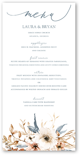 Wild Botanic Wedding Menu, Grey, 4x8 Menu, Pearl Shimmer Cardstock, Square, Storm