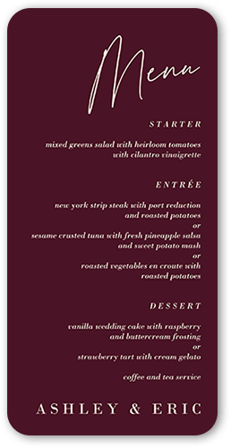 Elegant Formula Wedding Menu, Purple, 4x8 Menu, Matte, Signature Smooth Cardstock, Rounded