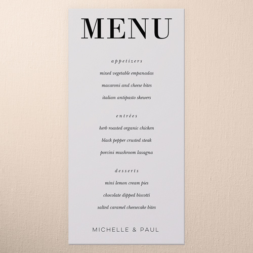 Big Letters Wedding Menu, Grey, 4x8 Menu, 100% Recycled Cardstock , Square, Whisper Gray