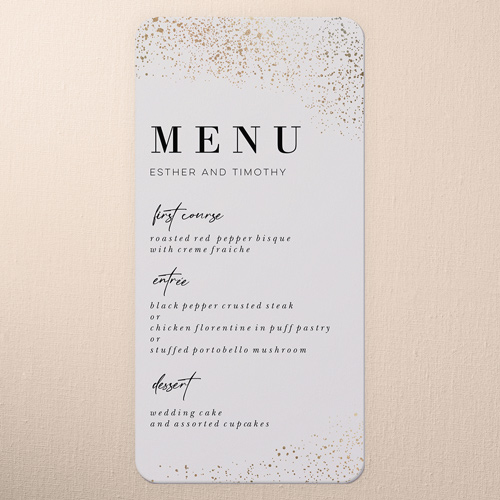 Sparks Fly Wedding Menu, White, 4x8 Menu, Pearl Shimmer Cardstock, Rounded, Antique White