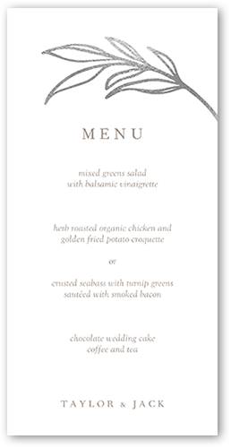 Ornate Oval Wedding Menu, Grey, 4x8 Menu, Pearl Shimmer Cardstock, Square