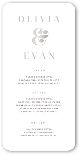 Alluring Ampersand Wedding Menu, Grey, 4x8 Menu, 100% Recycled Cardstock , Rounded