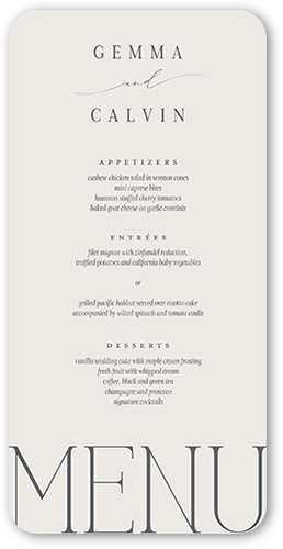 Graceful Gathering Wedding Menu, Gray, 4x8 Menu, Matte, Signature Smooth Cardstock, Rounded, Gray
