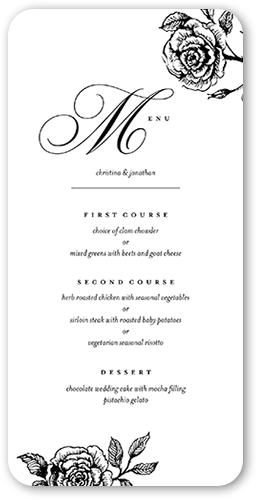 Romantic Rose Wedding Menu, Beige, 4x8 Menu, 100% Recycled Cardstock , Rounded