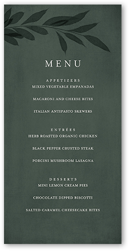 Pressed Leaves Wedding Menu, Green, 4x8 Menu, Matte, Signature Smooth Cardstock, Square