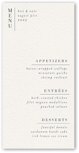 Gleaming Gathering Wedding Menu, Beige, 4x8 Menu, Matte, Signature Smooth Cardstock, Square