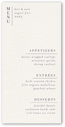 Gleaming Gathering Wedding Menu, Beige, 4x8 Menu, Pearl Shimmer Cardstock, Square