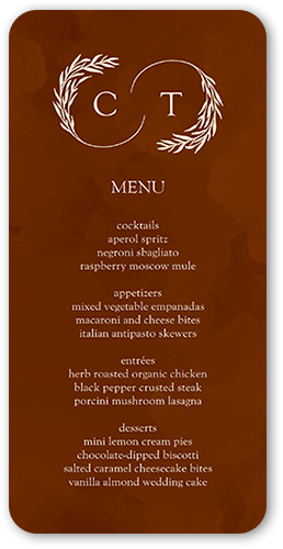 Reflective Rings Wedding Menu, Brown, 4x8 Menu, Matte, Signature Smooth Cardstock, Rounded, Chestnut