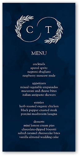 Reflective Rings Wedding Menu, Blue, 4x8 Menu, 100% Recycled Cardstock , Square
