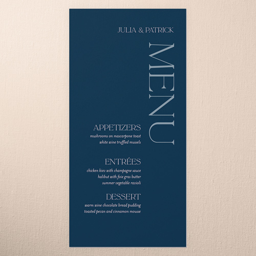 Modern Flow Wedding Menu, Blue, 4x8 Menu, Pearl Shimmer Cardstock, Square