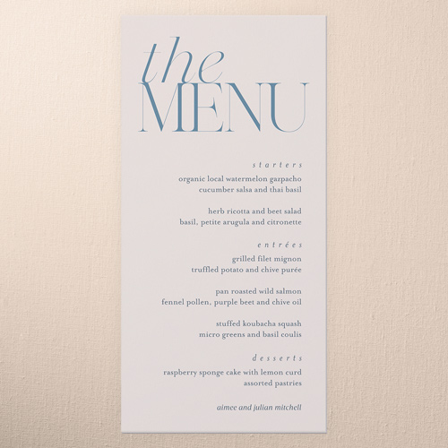 Simple Serenity Wedding Menu, Beige, 4x8 Menu, Pearl Shimmer Cardstock, Square