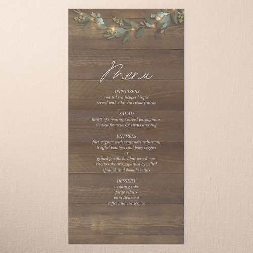 Laced Laurels Wedding Menu, Brown, 4x8 Menu, Pearl Shimmer Cardstock, Square