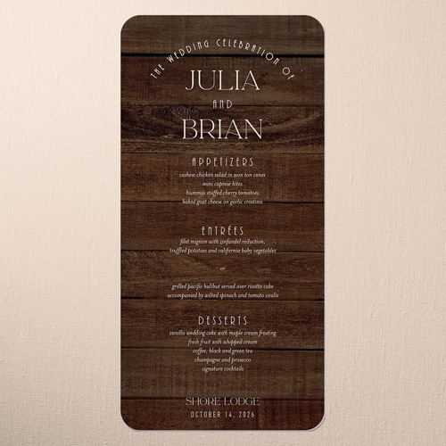 Timber Ties Wedding Menu, Brown, 4x8 Menu, Matte, Signature Smooth Cardstock, Rounded, Brown