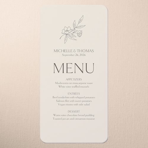 Floral Fantasy Wedding Menu, Beige, 4x8 Menu, 100% Recycled Cardstock , Rounded, Cream